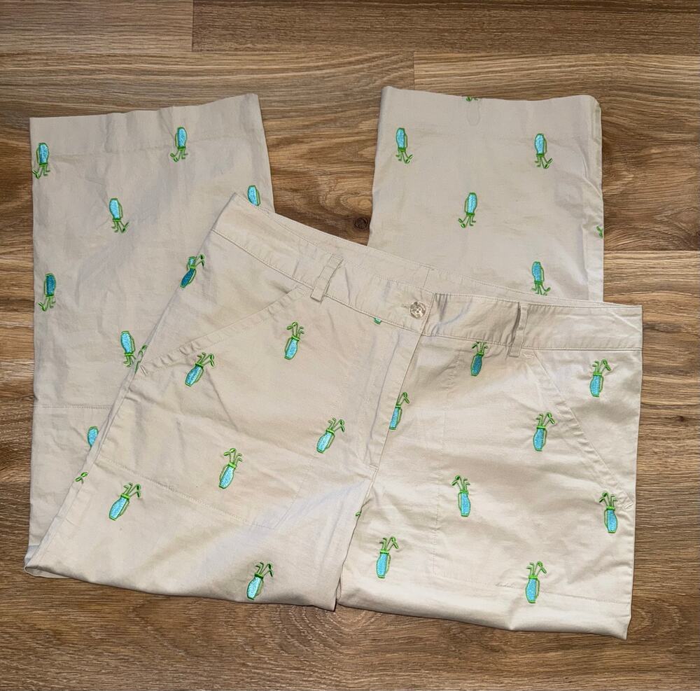 Lilly Pulitzer Vintage Putter Capri Pants Stretch Waist Khaki Golf Clubs - Sz 6
